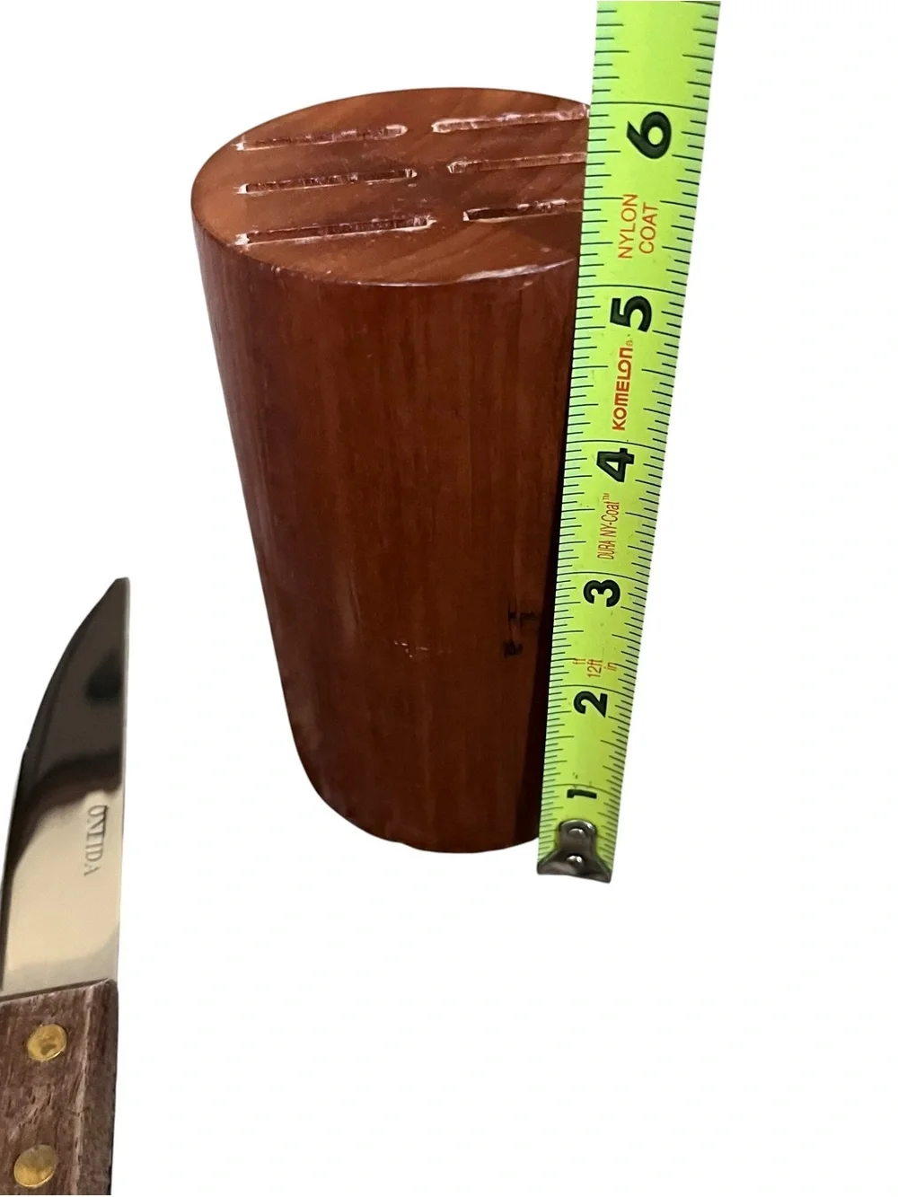 6 Oneida Stainless Steel Wood Handled Steak Knives 10” Long With Block VGC